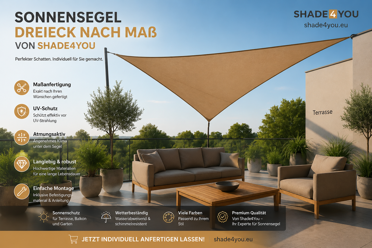 Sonnensegel Dreieck nach Maß von Shade4You